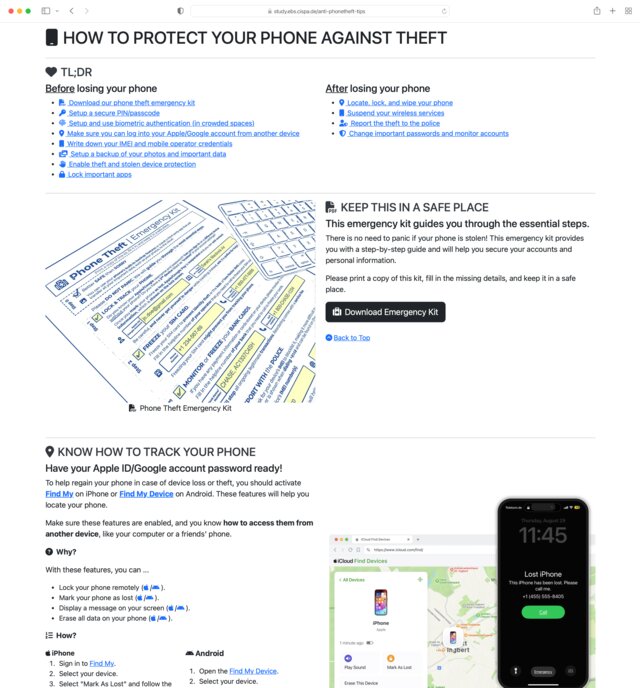 Phone Theft Emergency Kit and Help Site